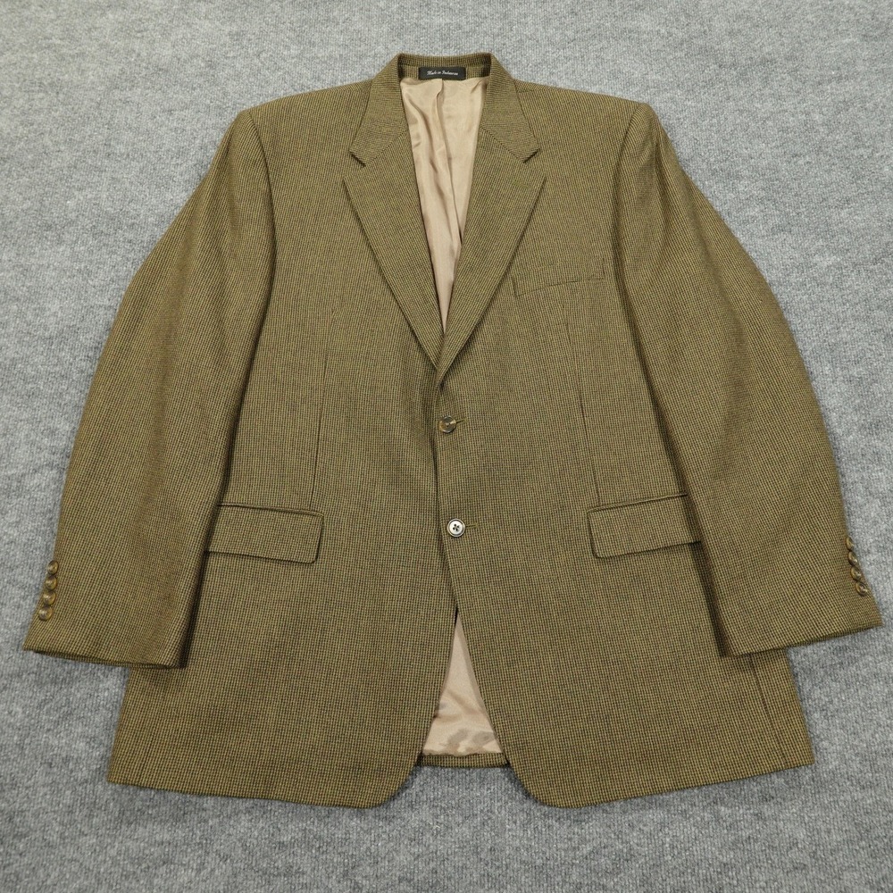 Chaps Blazer Mens 46 Long  Brown‎ Wool Houndstooth Sport Coat Jacket Lambswool
